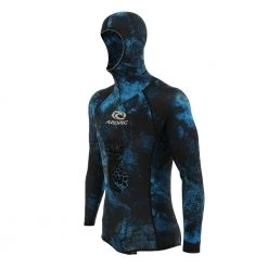 Aropec UV Hooded Mens Spearfishing Wetsuit Top Camo Blue