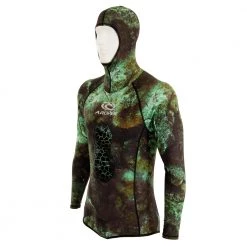Aropec UV Hooded Mens Spearfishing Wetsuit Top Camo Green